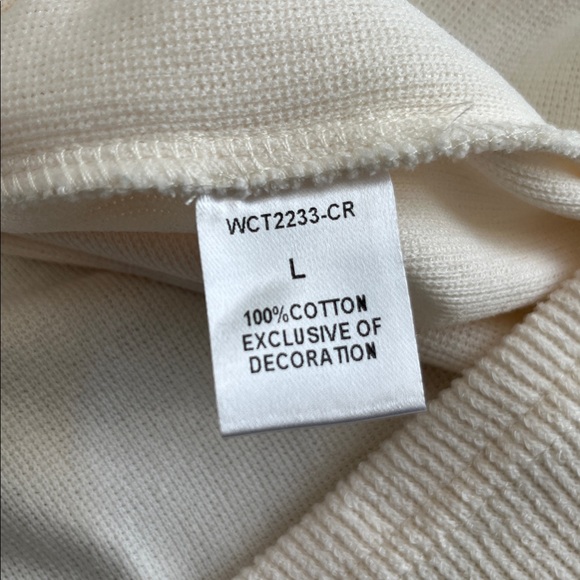 THML Denim Patchwork Puff Sleeve Top Short Long Sleeve White Blue Women L Cotton - Picture 11 of 12